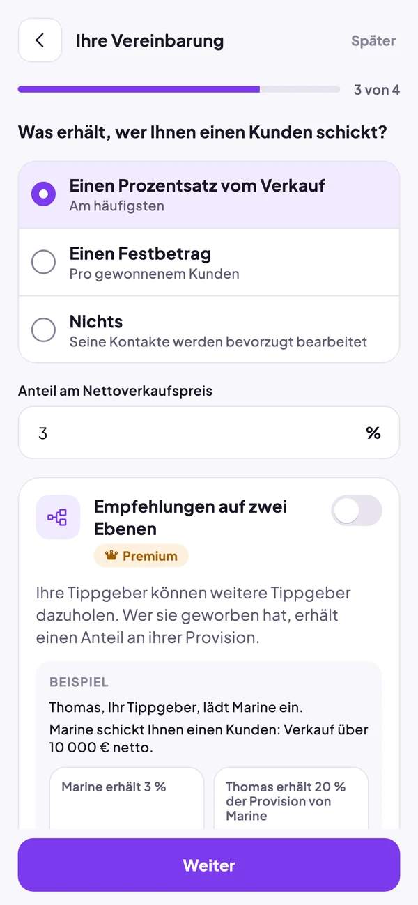 Erstellung einer Tippgebervereinbarung: die Wahl der Provision