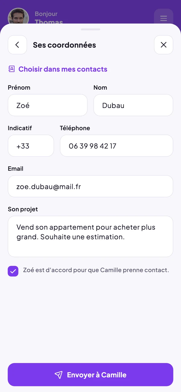 Formulaire de recommandation d'un client dans l'application Referaly