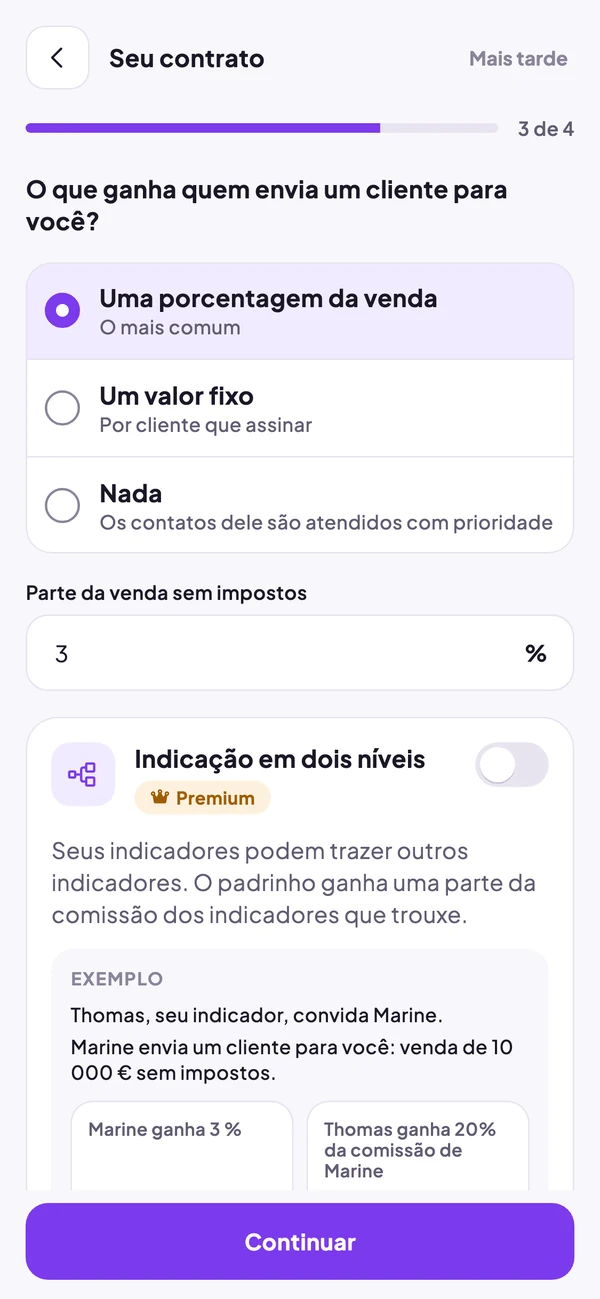 Criação de um contrato de indicação: a escolha da comissão