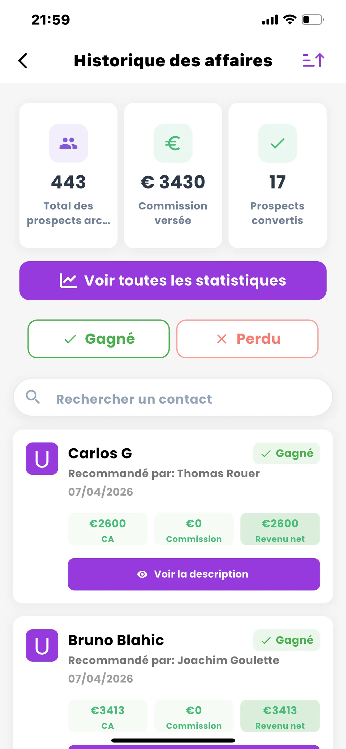 Écran des revenus