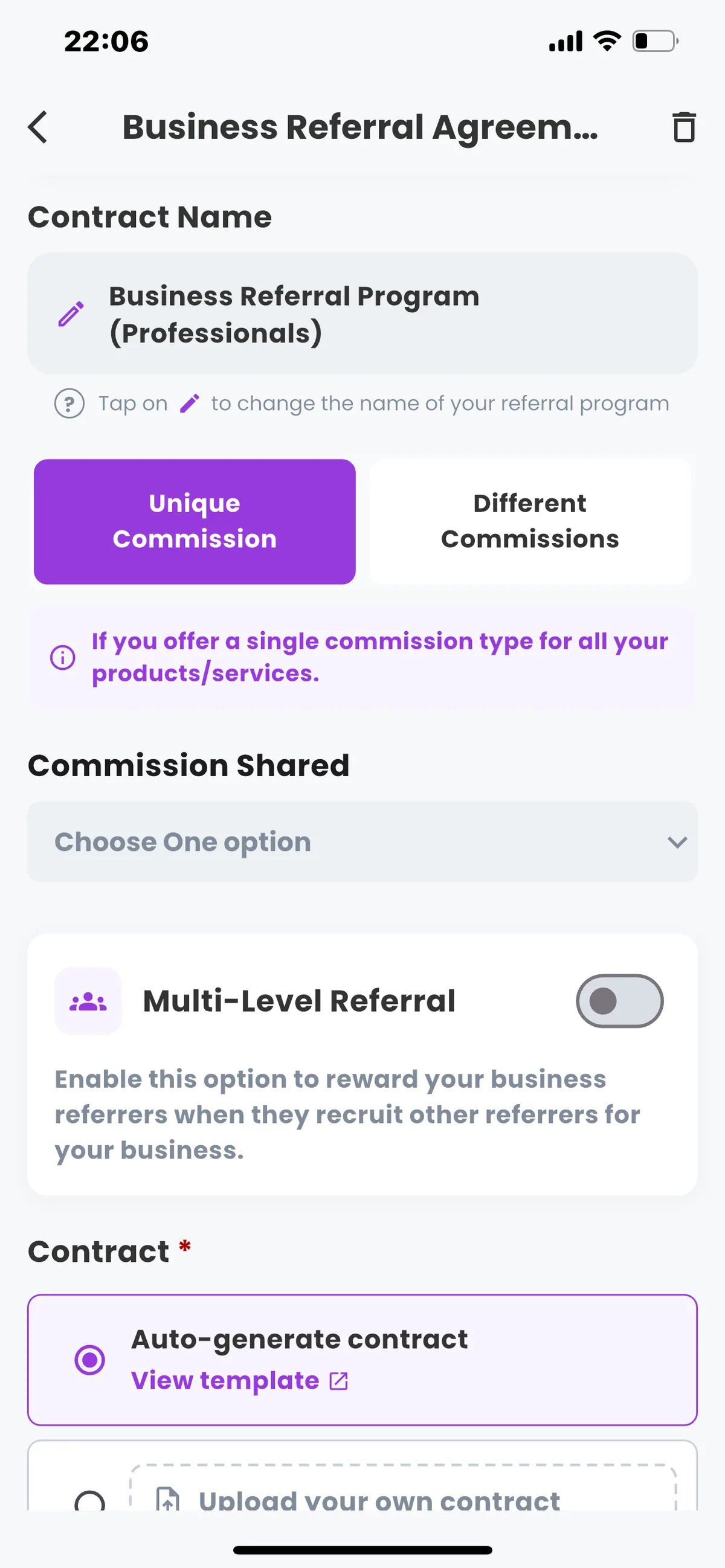 Contracts screen