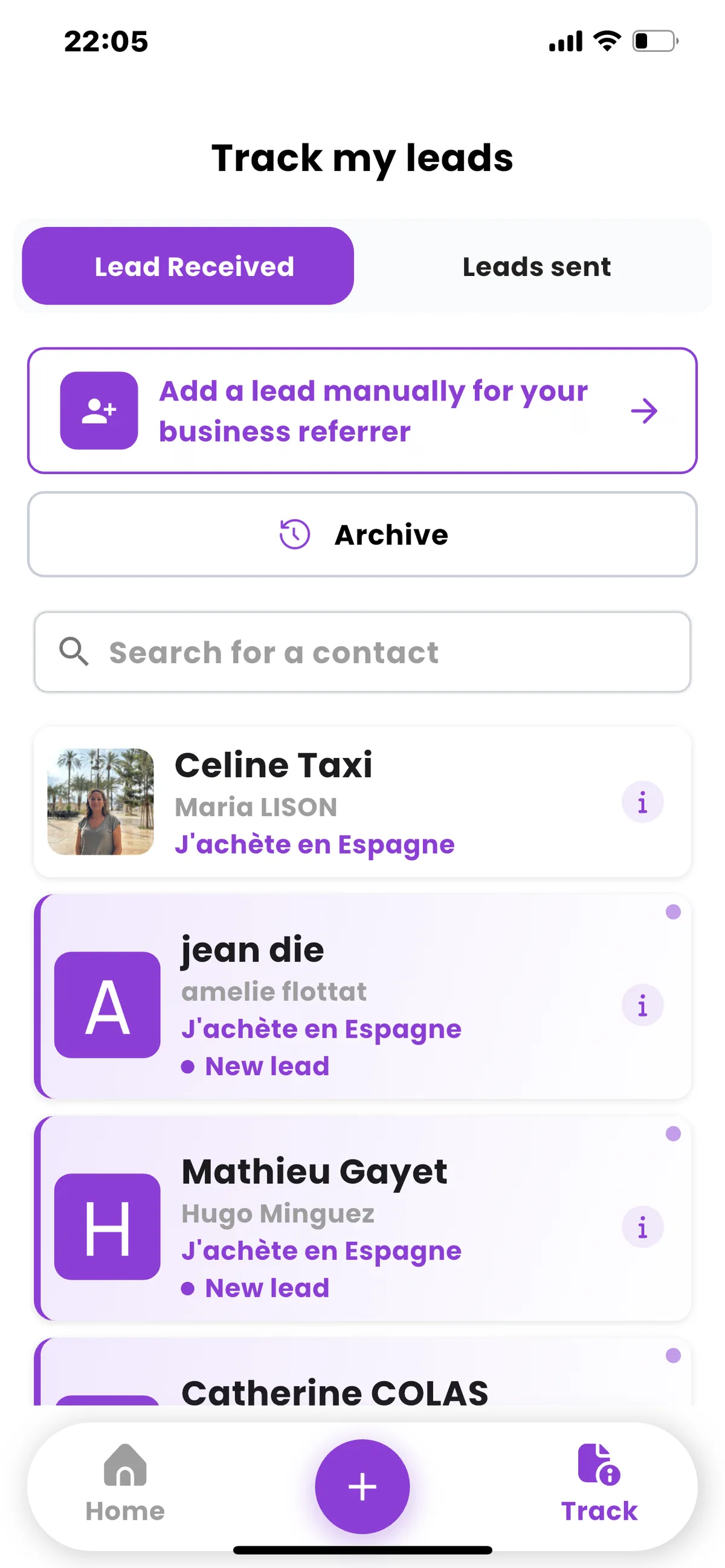 Referrals list screen