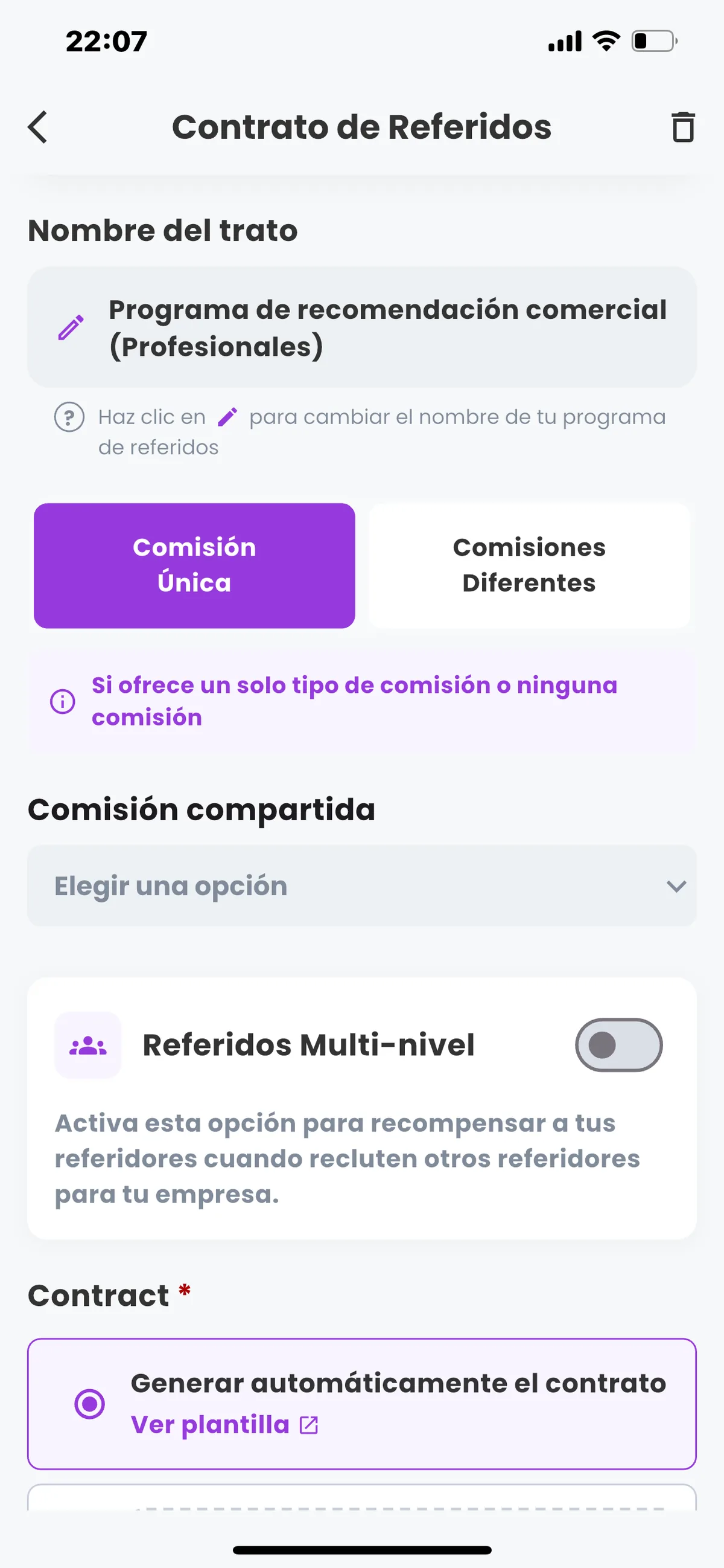 Pantalla de contratos