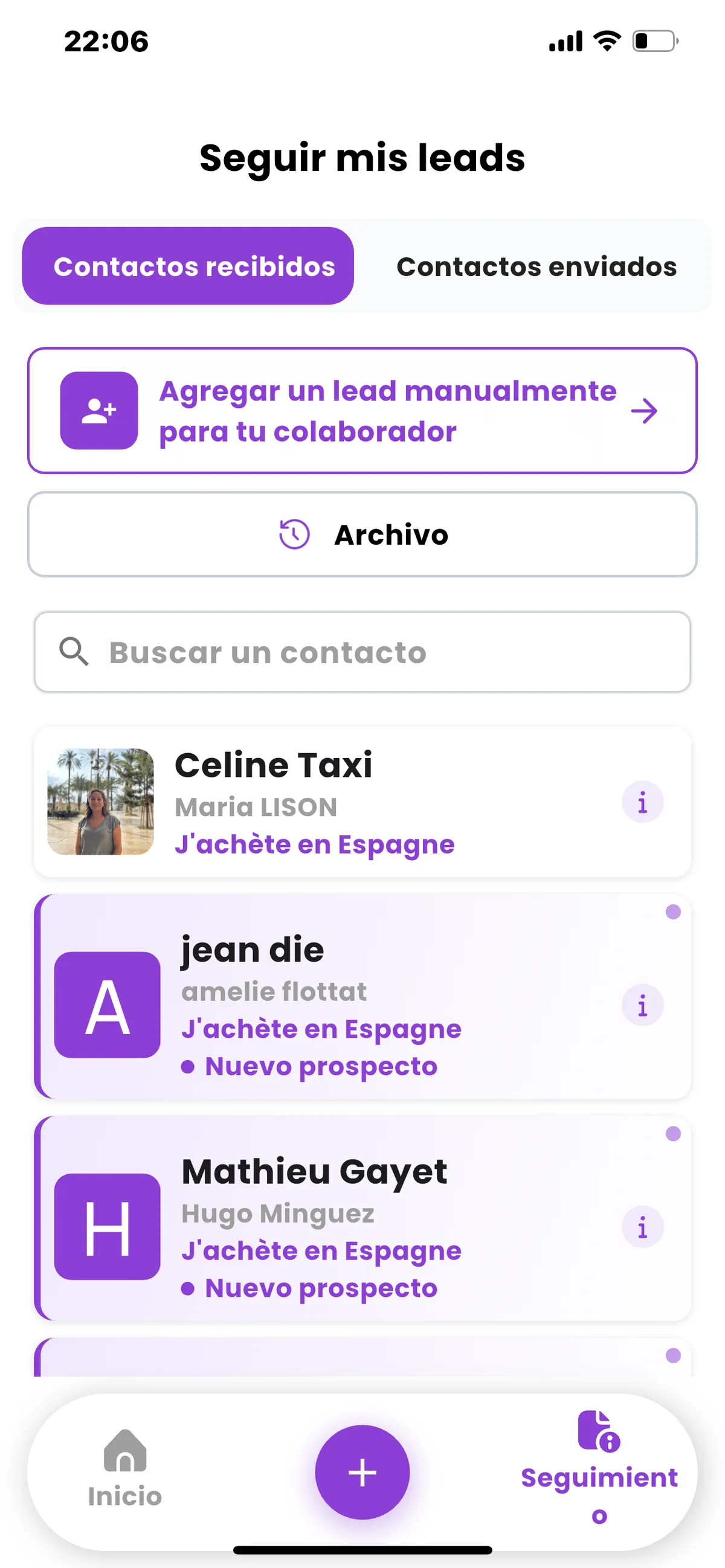 Pantalla de seguimiento